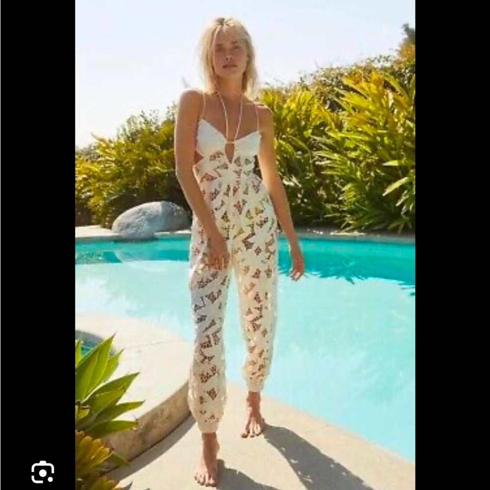 Free People Cream Jumpsuit with Multicolor Pattern